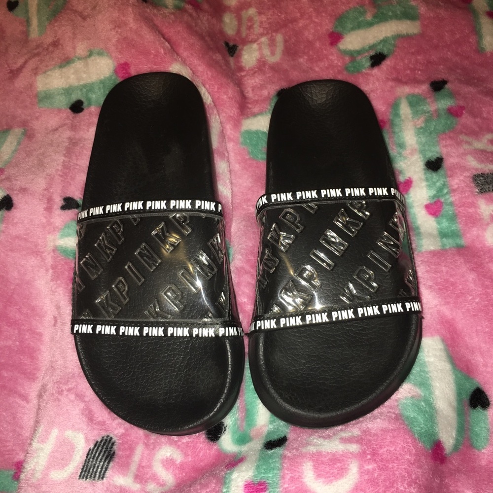 Black Victoria’s secret pink logo slides